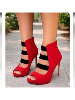 Dollhouse Spyglass Red Open Toe Heels, Size 11